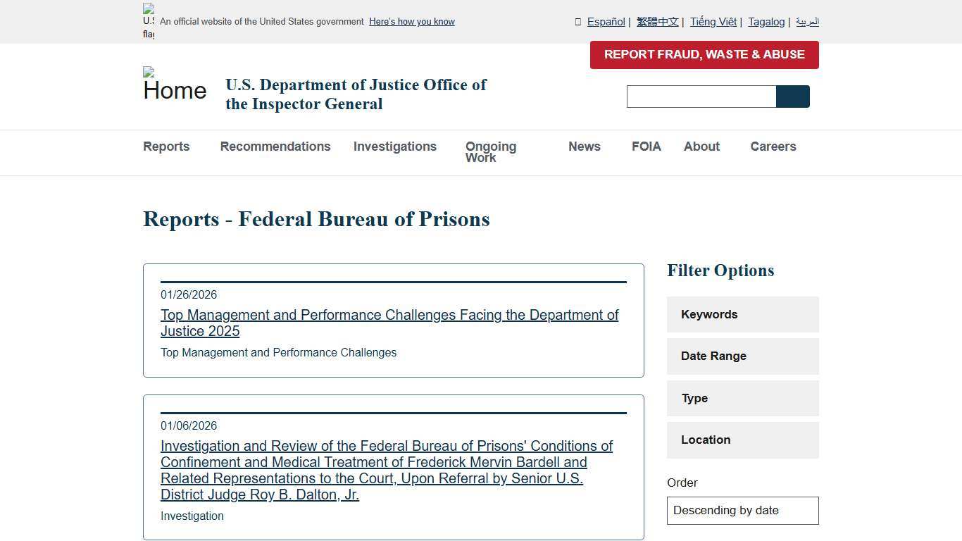 Reports - Federal Bureau of Prisons